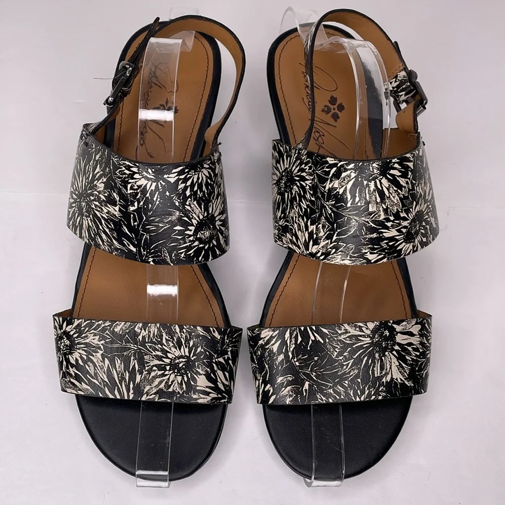 Patricia Nash Sandals Mirella Open Toe Slingback Sunflower BlkWhite Sandals - Picture 2 of 9